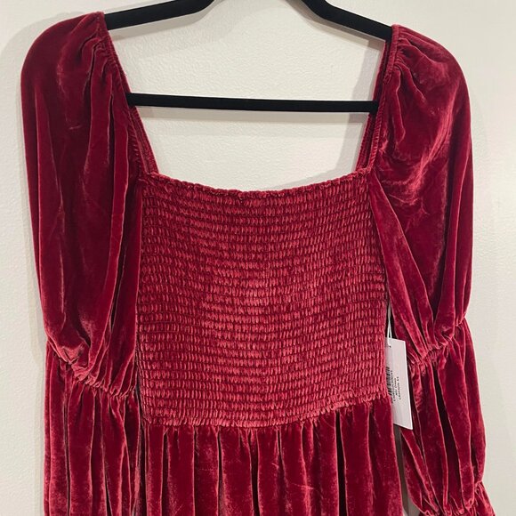 Last Chance! New Reformation Albi Velvet Puff Sleeve Mini Dress Crimson XS $278 - Picture 5 of 9